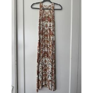 Lucky Brand Rust Tapestry Print Racerback Boho Festival Maxi Dress Size Small